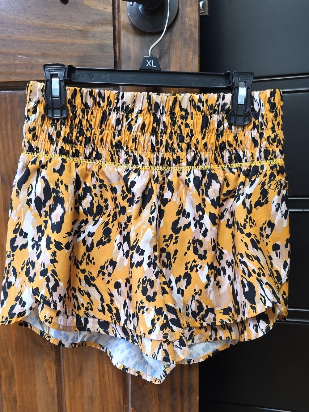 Calia Mustard Multi Leopard Print High Waist Smocked Shorts - Size XS